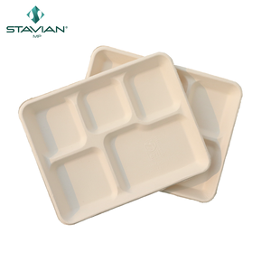 Barquettes alimentaires micro-ondables 530 ml, étanches, en bagasse biodégradable, ODM/OEM, 5 compartiments, personnalisables, écologiques - Product Image 4