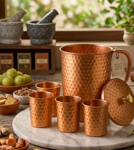 Ensemble de carafes en cuivre pour un style de vie haut de gamme, service de table, ensemble métallique avec verres, durable, réutilisable, pour la cuisine et la salle à manger. - Product Image 6