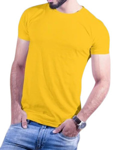 T-shirt décontracté pour homme 100% coton, manches courtes, couleur unie, col rond, naturel - Product Image 1