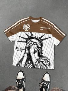 เสื้อยืดเจอร์ซีย์ตาข่ายพิมพ์ลายกราฟิกสไตล์สตรีทแวร์ทรงโอเวอร์ไซส์ พิมพ์ลายรูปปั้นกราฟิก สไตล์สปอร์ต สำหรับทุกเพศ ผู้จำหน่าย - Product Image 2