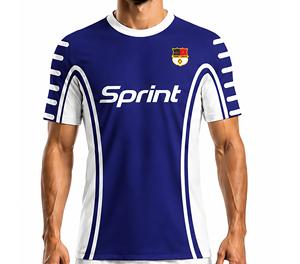 Ensemble de maillot de football personnalisable pour homme, bleu et blanc, manches courtes, impression sublimée, polyester à séchage rapide 180g, toutes saisons, coupe adulte - Product Image 6