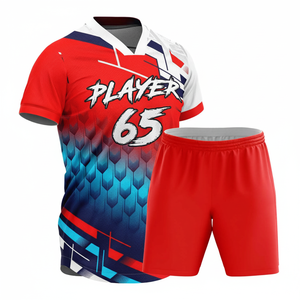 Custom Red lacrosse uniform <b>Set</b> Player 20 Blue Shorts V-Neck Sublimated Print Moisture Wicking Unisex Adult Apparel - Product Image 5