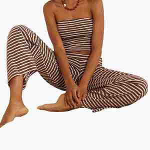 Wholesale Hot Strapless Tube Crop Top High Waist Wide Leg Pants Striped Women Clothing <b>Two</b> <b>Piece</b> <b>Set</b> Summer Loungewear Women <b>Set</b> - Product Image 3