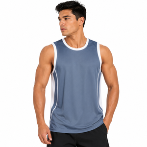Men's Sleeveless Crew Neck Basketball Tank <b>Top</b> Moisture Wicking Athletic Fit Solid Color Polyester Sportwear - Product Image 1