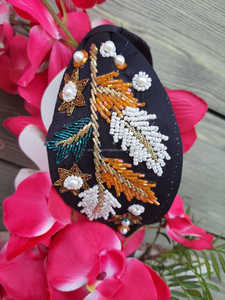 Uxury-Bandeau vintage bleu marine imperméable à l'eau, fait à la main, en perles, à paillettes florales, brodé sur mesure pour femmes, accessoire de vente en gros OEM ODM - Product Image 3