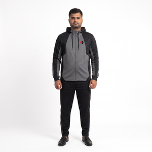 Custom <b>Charcoal</b> Black Solid Performance Quick Dry Adult Tracksuit Interlock Poly Spandex Hooded Athletic <b>Jogger</b> Set for Men OEM - Product Image 1