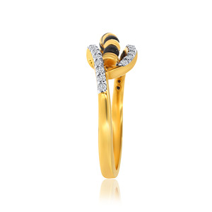 Bague en diamant Mangalsutra Connection of Soul, or jaune 18 carats de qualité supérieure, bague ouverte avec design de perles en émail noir, bijoux fins - Product Image 3