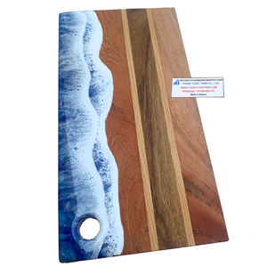 Planche à découper rectangulaire en bois, motif océan, résine époxy, non toxique, antibactérienne, antidérapante, fabriquée au Vietnam - Product Image 4