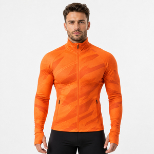 Veste de sport pour hommes en gros, haut de compression imprimé pour le yoga avec fermeture éclair, vêtements de sport respirants pour hommes, vestes à col montant - Product Image 2