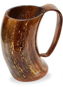 Mug Viking en corne naturelle avec motif de bateau sculpté à la main, style antique rustique, tasse à boire pour la décoration de bar à domicile - Product Image 1