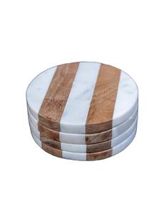 Exclusive Acacia Wooden <b>Coaster</b> with Marble Look Stone Finish <b>Drink</b> Pad Set <b>for</b> Wedding Gifts, Dining Decor & Luxury Homes - Product Image 4