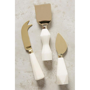 Ensemble de coupe-fromage artisanal minimaliste blanc et or, qualité professionnelle, en métal, adapté aux aliments, pour hôtels - Product Image 3
