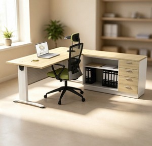 Bureau informatique moderne en bois avec armoire de rangement, mobilier de bureau autonome pour usage commercial, assemblage requis - Product Image 4