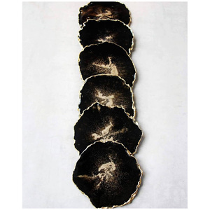 Natural <b>Agate</b> Slice <b>Coasters</b> With Gold Edge Irregular Shape Modern Stone Drink Placemats Durable Polished Surface - Product Image 4