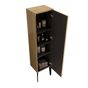 Armoire de rangement autoportante Emilia 14S rayée noir mat, meuble latéral moderne pour salle de bain, compatible KD - Product Image 3