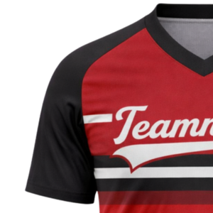 Maillot de baseball personnalisé rouge et noir avec col en V, nom d'équipe et numéro de joueur personnalisés pour vêtements de sport et uniformes pour hommes - Product Image 4