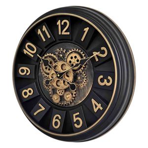 Moving gear wall <b>clock</b> 18 inch black industrial skeleton layers frame with real rotating clockwork for cafe hotel decoration - Product Image 2