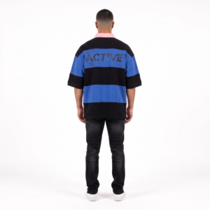 Men's Oversized Boxy 100% Cotton Piqu Polo <b>Y2K</b> Striped Streetwear Rugby <b>Shirt</b> with Side Zips Custom OEM Manufacturer - Product Image 2