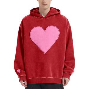 2025 2025 hommes XXS surdimensionné polaire à capuche avec coeur Patch lourd Vintage sweat solide motif Couples à capuche - Product Image 2