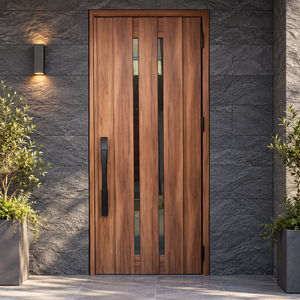 Puerta de Entrada Abatible de Madera Sólida GA-10G Malasia con Vidrio para Apartamento y Villa - Product Image 1