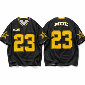 Jersey de Fútbol Americano Premium Negro y Dorado con Malla, Cuello en V, Uniforme de Equipo Personalizado, Poliéster Transpirable, Producción OEM al por Mayor - Product Image 1