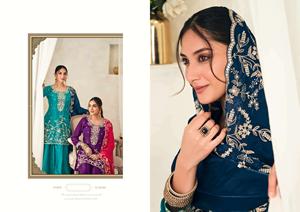 Traje Salwar Plazzo de Seda Fendy Premium para Mujer con Bordado Intenso y Trabajo Jarkan, Vestido Tradicional Elegante con Complementos - Product Image 3