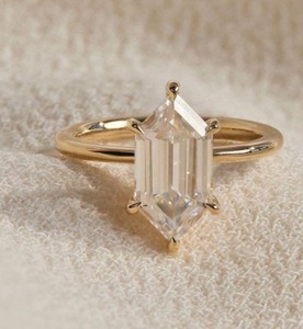 Elegant Hexagon <b>CZ</b> Solitaire <b>Ring</b> Six Prong Setting Solid Gold Hidden Halo Fine Jewelry For Her Daily Style Fiance Present - Product Image 1