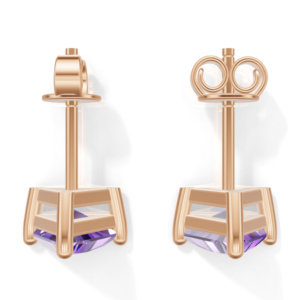 Boucles d'oreilles clous en argent sterling plaqué or rose avec améthyste taille triligne, bijoux classiques pour femme, Heerani Jewels, forme triangle aquatique - Product Image 5