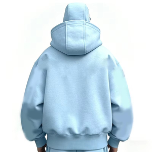 Sudadera con Capucha Azul Claro para Hombre con Logotipo Personalizado, Cierre de Cremallera, Corte Holgado, Algodón French Terry, Ropa Casual OEM, Sudaderas Lavadas para Hombre - Product Image 3