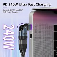 Adaptateur magnétique USB-C 240W DC, tout nouveau convertisseur 3-en-1, coudé à 180°, micro USB-C 16 broches, charge rapide et synchronisation des données pour ordinateur portable