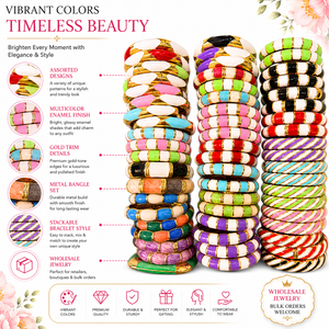 Assorted Metal Bangle Bracelet <b>Set</b> with Multi <b>colour</b> Enamel Designs Fashion Stackable Jewelry Bangles for Women - Product Image 6