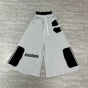 ผู้ผลิตเสื้อผ้าตามสั่ง กางเกงขายาวเอวสองชั้นทรงหลวมหนานุ่ม พิมพ์ลายสกรีน กางเกงวอร์มขาบานผู้ชาย - Product Image 1