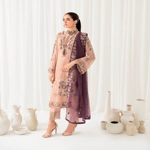 Women's Embroidered Chiffon Three-Piece Punjabi Suits Ramsha Vol R-10 Long Maxi Frock <b>Eid</b> <b>Dresses</b> Heavy Party Wear for Indian - Product Image 4