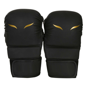 <b>Black</b> PU Boxing Gloves with Gold Foil Eyes <b>Velcro</b> Closure Adult Martial Arts Training Gear - Product Image 5