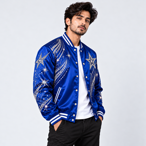 Veste Bomber de Luxe en Satin Ornée de Strass et de Cristaux, Style Universitaire avec Tissu Brillant pour un Look Streetwear Tendance - Product Image 3