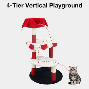 Arbre à chat moderne en sisal rouge, blanc et noir, multi-niveaux, meuble d'intérieur pour animaux de compagnie, design durable et amovible - Product Image 2