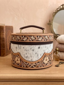 Estuche de Joyería de Cuero Vacuno Ecológico de 7 Pulgadas con Cierre Floral Vintage, Caja de Almacenamiento de Viaje, Organizador de Mano - Product Image 4