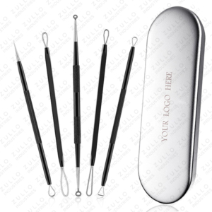 Custom Logo 5 Piece Stainless Steel Acne Extractor Kit Premium Blackhead Comedone Removal Pore Cleaner <b>Tools</b> - Product Image 3