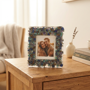 Cadre photo en acrylique fait main imprimé UV avec motif mosaïque turquoise bleu, affichage horizontal sur table, par REHMAN CRAFT - Product Image 1