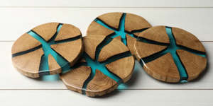 Best quality <b>Epoxy</b> Resin Coaster Acacia Wood Drink Mat Square <b>Table</b> Pad for Wine <b>Coffee</b> Tea Home Dining Decor - Product Image 2