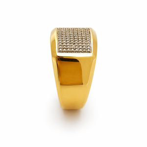 Anillo de Sello Rectangular para Hombre de Oro Amarillo de 18K con Micro Pavé de Circonita Cúbica, Pulido, Anillo de Declaración, Joyería para Boda y Fiesta, Regalo - Product Image 3