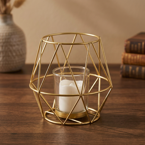 Bougeoir en fil géométrique en métal avec finition dorée pour décor de table à manger et décor de mariage de fête - Product Image 1
