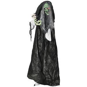 Bruja Verde de Tamaño Real de 65 Pulgadas con Calavera, Decoración Animada para Halloween con Sonido y Activación por Movimiento, Decoración para Exteriores - Product Image 1