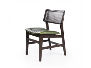 Silla de Comedor Moderna de Mediados de Siglo, de Madera, con Tapicería de Cuero Sintético y Respaldo de Mimbre - Product Image 3