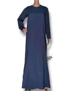 Women's Navy Blue Long Sleeve Floor Length Abaya Modest Dress Solid Color Cotton Loose Fit Daily Wear Middle East Style - Product Image 4