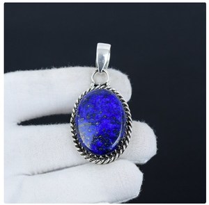 Vente en gros de bijoux fins en argent sterling 925 avec pierre précieuse ovale en lapis-lazuli naturel, chaîne artisanale, style vintage bohème, pour un usage quotidien - Product Image 3
