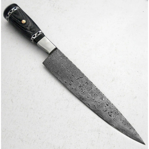 Custom Handmade Personalized Modern Chef Knife Damascus Steel Blade 7-Inch Wood Handle Leather Sheath Dishwasher <b>Safe</b> - Product Image 6
