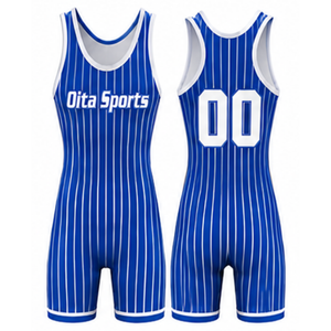 Men Royal Blue Striped Sublimated Wrestling Singlet Polyester Lightweight Wrestling Apparel <b>Athletic</b> Uniform Sportswear Training - Product Image 1