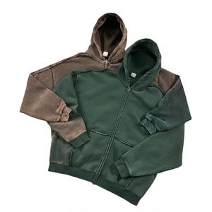 Sweat-shirt en molleton à capuche zippé pour homme, manches raglan, couleur unie, décontracté, pour l'automne, coupe classique, tricoté, 100% coton - Product Image 1