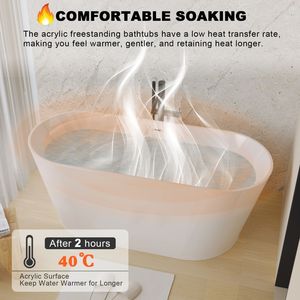 Vasca da Bagno Freestanding in Acrilico Bianco Lucido da 59 Pollici con Rubinetto Cromato e Scarico Certificato UPC - Product Image 5